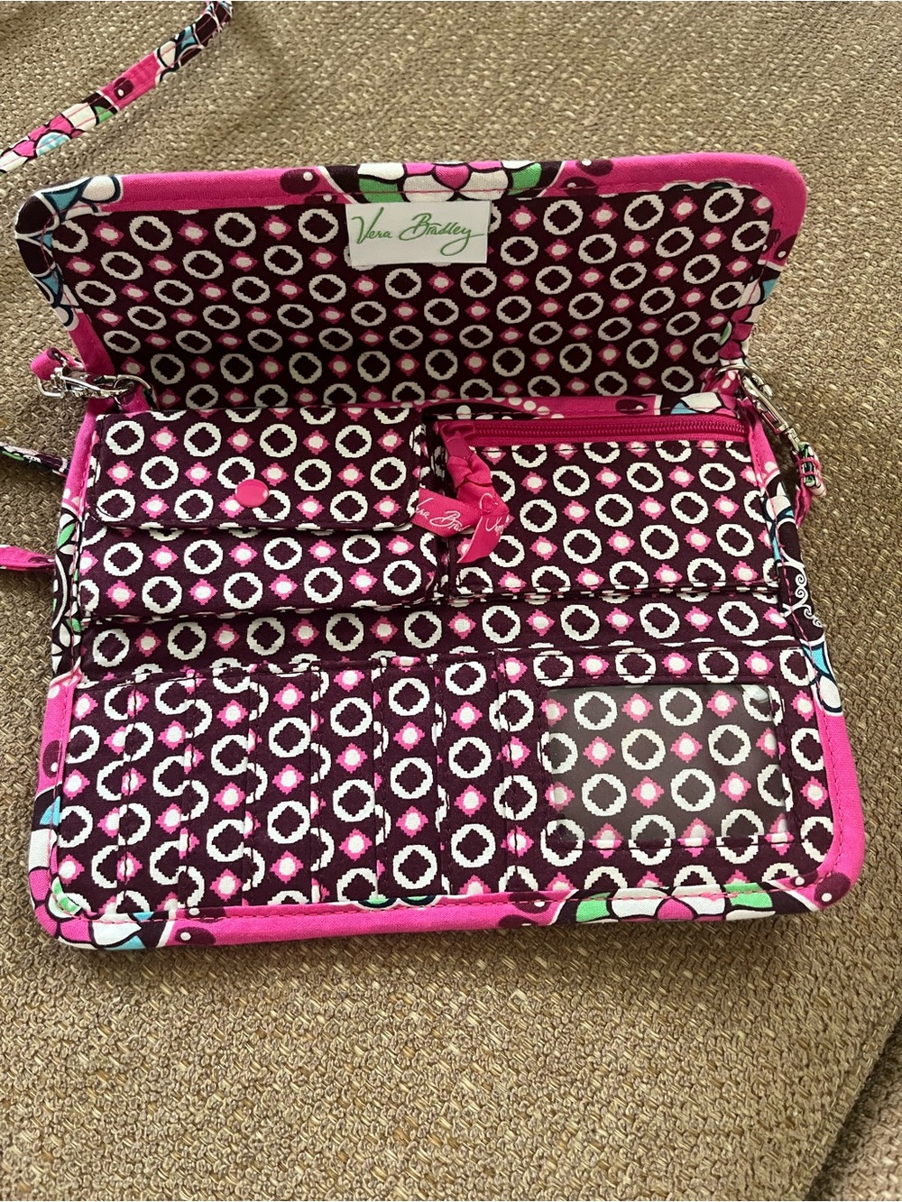 Vera Bradley Pink and White Patterned Wristlet Travel Wallet